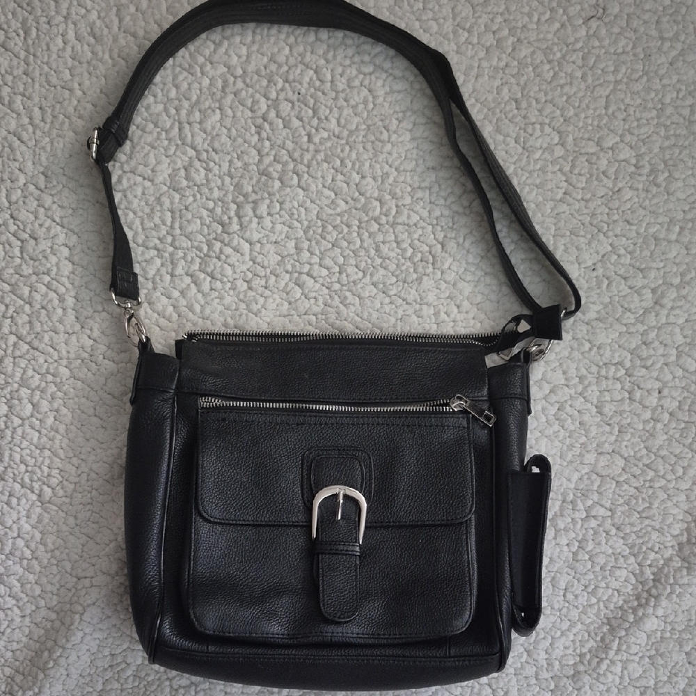 Black Leather Concealment Crossbody Bag